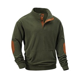 JMIERR Mens Sweatshirt Casual Long Sleeve Quarter Button Collared Pullover Fall Shirts Corduroy Henley Sweaters Jackets with Pockets, L, Jungle Green