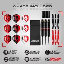 RED DRAGON Wolf Pack 20g Steeltip Brass Darts Set with Flights and Shafts (Stems)