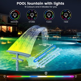 DOGITY Pool Fountain for Above and Inground Pools,Upgraded Dual Spray Pool Aerator with 9-Color LED Lights and 4 Modes, 360° Adjustable Pool Sprinkler Fountain Pool Cooler Pool Accessories Pool Decor