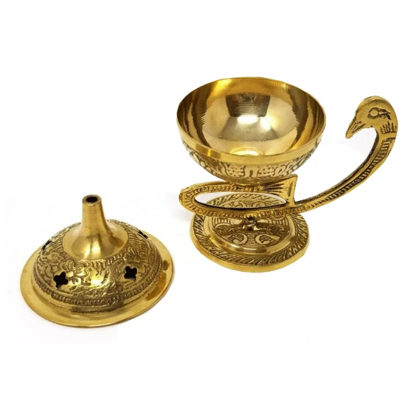 SCJ INC-Solid Brass 4 Inch Peacock Incense Burner/Holder