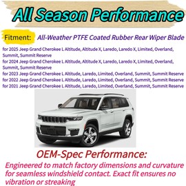 Rear Wiper Blade for Jeep Grand Cherokee L 2025 2024 2023 2022 2021 | Exact Fit Altitude Laredo Overland Summit Limited Models | OEM Replacement Rear Back Windshield Wiper Blade with PTFE Coating