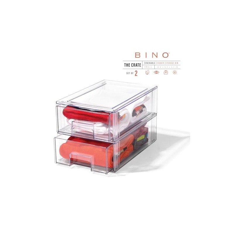 BINO | Stackable Storage Drawers, Small - 2 Pack, Clear