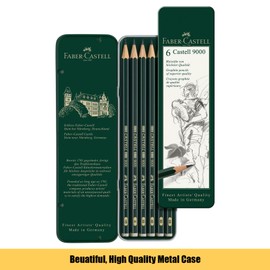 Faber-Castell A5 Sketch Pad, 40 sheet, 160gsm & Castell 9000 Art Set Tin Of 6 - For Adult Colouring Books, Craft Supplies, Drawing, Sketching, Lightfast Pencils, Schools, Home, College