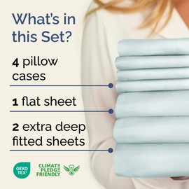 CGK Unlimited Extra Deep Split King Sheet Set - 7 Piece Breathable & Cooling Sheets - Hotel Luxury Bedding Set 18-24 Inch Extra Deep Pockets - Easy Fit, Super Soft, Wrinkle Free & Comfy - Ice Blue, Split King Size