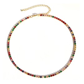 JoyToGo Tennis Necklaces for Women 3MM Tennis Wedding Necklace 18K Gold Plated Cubic Zirconia Gemstone Necklace Colorful Rainbow Crystal CZ Necklaces Sparkly Moissanite Jewelry Gifts Trendy Stuff