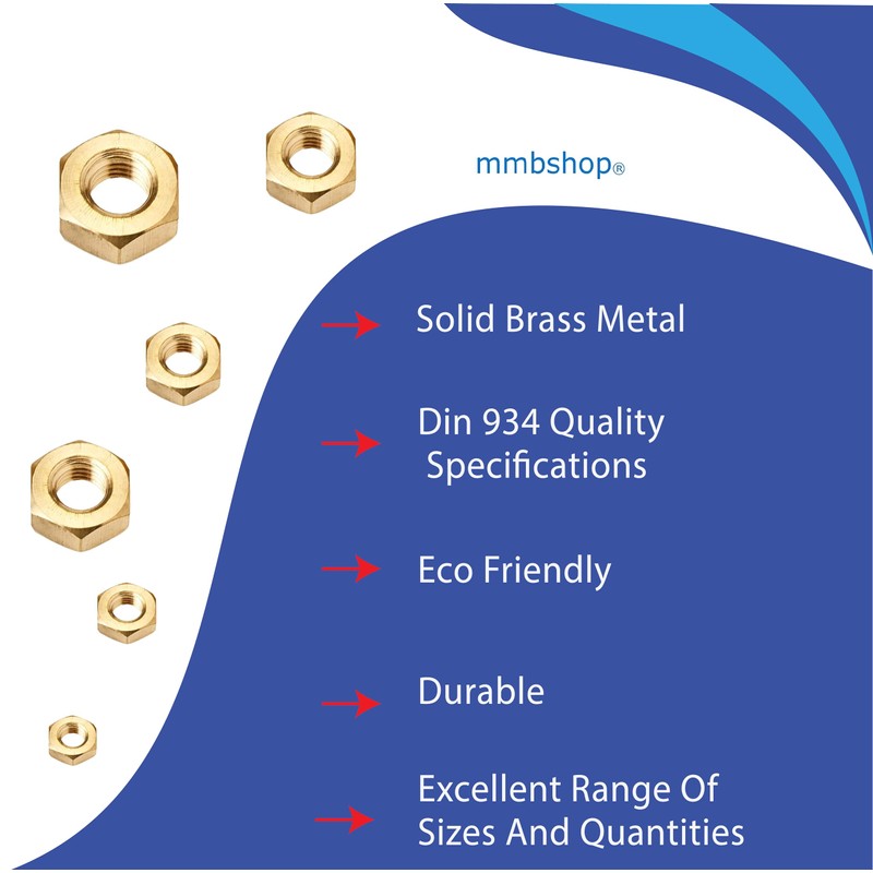 Metric Hexagonal (Hex) Full Nuts Solid Brass Various Sizes And