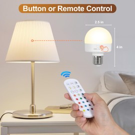 HMLUESR Rechargeable Light Bulbs with Remote Control, 3600mAh E26 Base Battery OperatedLED Bulb for Lamp Sconce, 300LM 15 RGB Lights Dimmable Timer Wireless Magnetic Led Light Bulb, 1 Pcs