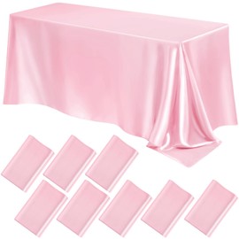 Lounsweer 8 Packs Satin Tablecloth 102 x 58 Inches Rectangle Table Cover Silk Smooth Fabric Party Table Cloth for Rectangle Table Parties, Holiday Dinner Wedding Banquet Decoration (Pink)