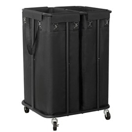 WOWLIVE Double Laundry Hamper with Wheels 170L Rolling Laundry Basket Organizer Laundry Cart with Steel Frame and Removable Bags Large Dirty Clothes Hamper Dorm Room Storage for Bedroom (Black)