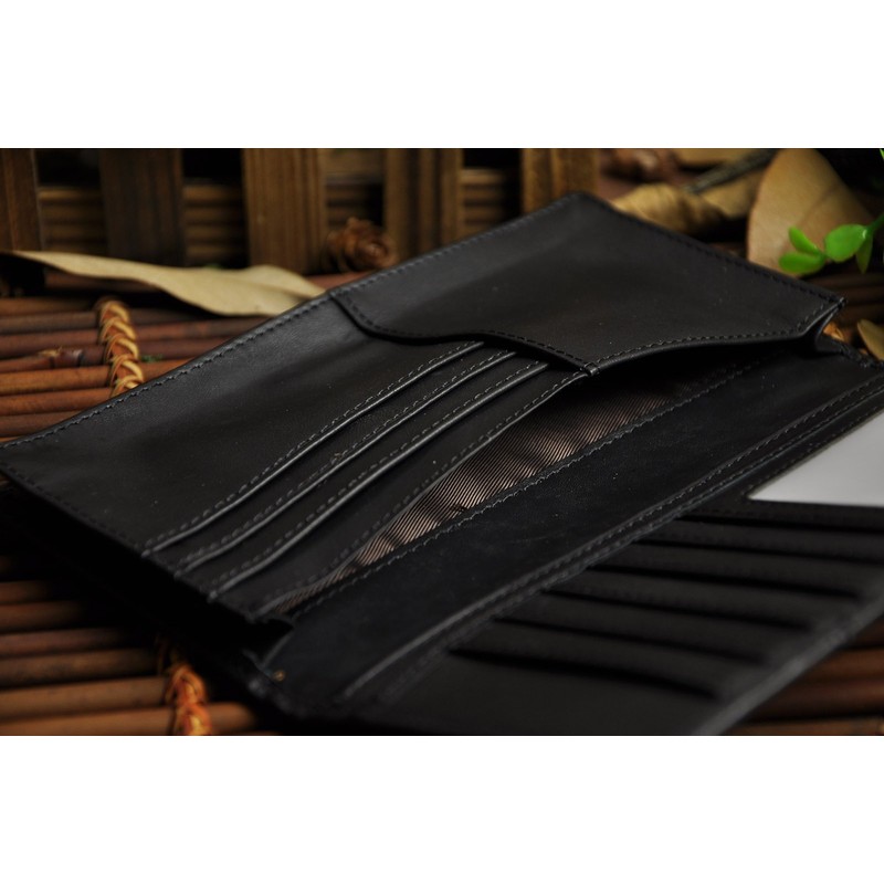 Le'aokuu Mens Genuine Leather Organizer Checkbook Card Case Bifold Wallet