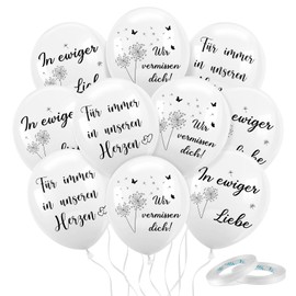 Pack of 30 White Mourning Funeral Balloons, Funeral Party Latex Balloons Organic, 12 Inch Balloons for Funeral Funeral Anniversary Commemoration Decoration, We Miss You, In Eternal Love