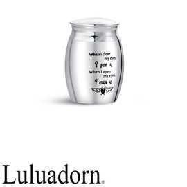 Luluadorn Mini Cremation Urns for Ashes Close My Eyes I See U Miss U Angel Wings Love Heart Keepsake Holder Stainless Steel Jewelry