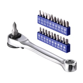 WORKPRO 21-Piece 1/4" Mini Ratchet Wrench and Screwdriver Bit Set, 40CR-V Steel, 72-Tooth, Includes Hex, Torx, Phillips, Slotted, Square Bits, Adapter & Holder – Ideal for Tight Spaces