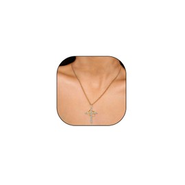 14K Gold Rhinestone Cross Pendant Necklace for Women,Shining Statement Christianity Rotated Crown Necklace,Dainty Christmas Festival Jewelry Gifts (Gold)