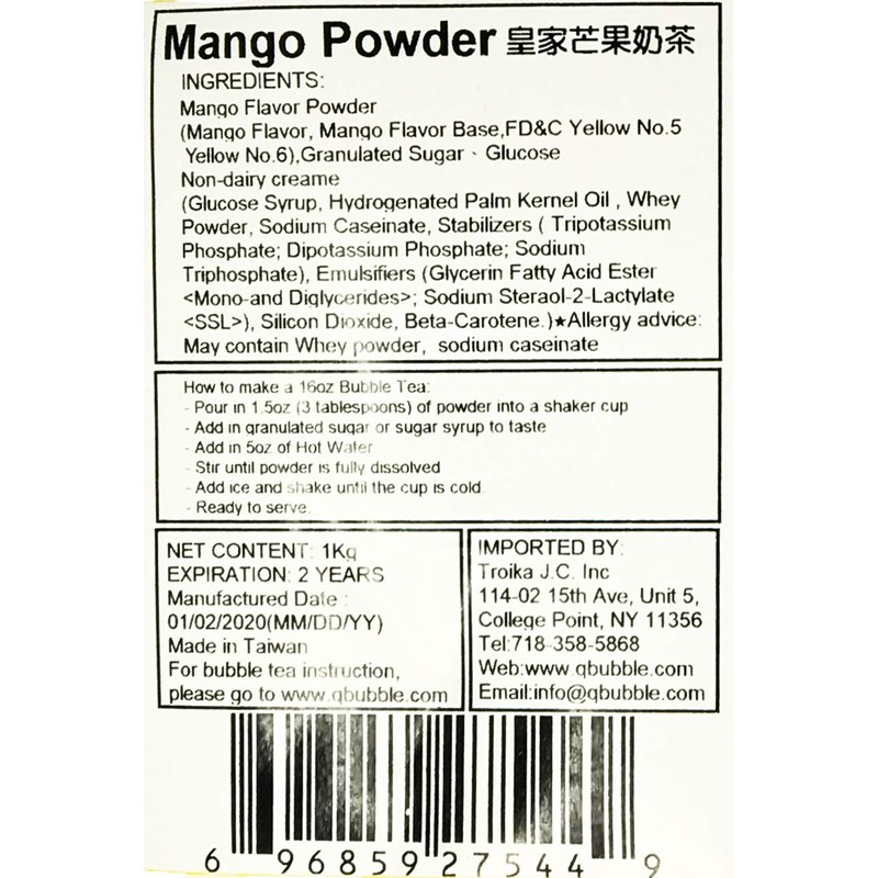 Qbubble Tea Powder, Mango, 2.2 Pound