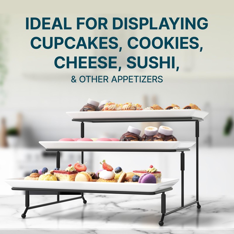 Gibson Elite Gracious Dining 3-Tier Serving Display Stand, Rectangular White