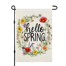 CROWNED BEAUTY Spring Garden Flag Wildflower Wreath Double Sided 12x18 Inches Small Burlap Welcome Holiday Seasonal Yard Decoration for Outside Porch CF1756-12