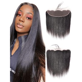 QDOMEIAI 13x4 HD Lace Frontal Straight Ear to Ear Frontal Closure Human Hair Small Single Knot Invisible Swiss HD Lace Pre Plucked Natural Hairline with Baby Hair (22 Inch，Straight)