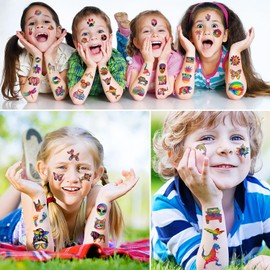 12 Sheets Tie Dye Temporary Tattoos for Kids, Tie Dye Birthday Party Supplies Decorations Cute Colorful Graffiti Fake Tattoos Party Favors for Boys Girls Children Goodie Bag Fillers Party Game Gifts