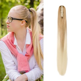 Cybelleza 22inch Ponytail Hair Extensions Ponytail Claw Jaw on Long Straight Pony Tails Clip in Hair Extensions Synthetic Hair pieces Balayage (Dark Blonde Ombre Bleach Blonde)
