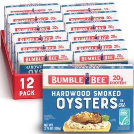 Bumble Bee Canned Hardwood Smoked Oysters, 3.75 oz Cans (Pack of 12) - Ready to Eat - 18g Protein per Serving - Gluten Free