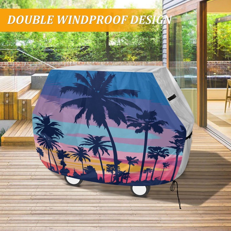 Premium Grill Cover Waterproof Beach Palm Tree Rainbow Sky Barbecue