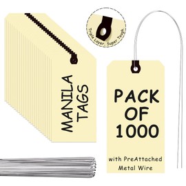 INNOVART Shipping Tags - Double Wired 4 1/4" x 2 1/8", Manila Wire Tags with Reinforced Eyelet, Case of 1000