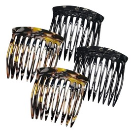 HYFEEL Hair Side Combs - Small - French Twist Hair Comb Decorative Bun Clips for Women Hair Styling Accessories - 4 Pcs (Black, Brown Onyx)