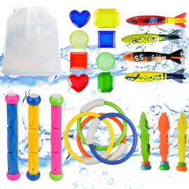 Juguetes de buceo, juguetes de natación Juego de juego de buceo de 22 piezas Anillo de buceo Torpedo Bandit Palo de buceo Piscina para niños Natación subacuática Juego de verano Juguete (22 piezas)