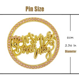 Pink It's My Birthday Pin Brooch Round Metal Lapel Pin Badges with Rhinestones Fun Pink Pearl Enamel Pins for Women Girls Boys Men Birthday Party, Medium, Metal, no gemstone