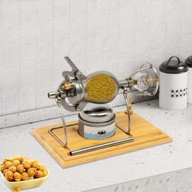 JAYGOVAN 260ml DIY Retro Mini Popcorn Machine Chinese Vintage Mini Popcorn Machine, 304 Stainless Steel Manual Crank Popcorn with Pressure Gauge Suitable & Base for Family Gathering Party