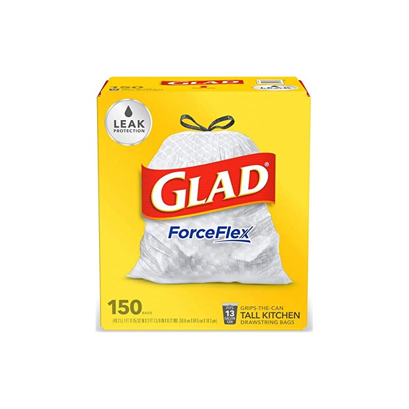 Glad Drawstring Tall Kitchen Trash Bags, 150 Count