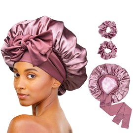LuxeLouise Satin Bonnet for Sleeping Silk Hair Bonnet for Sleeping Women Double Layer Silk Hair Wrap Sleep Bonnet Satin Bonnet for Curly Hair and Braids (Cameo Pink)