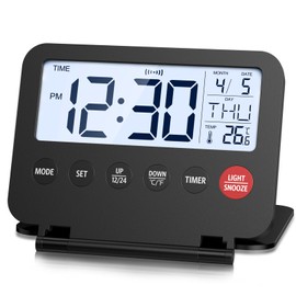 Ankilo Digital Travel Alarm Clock, 4 Inch LCD Display Front Button with Date & Temperature, Snooze and 6 Seconds Backlight, Battery Powered for Home, Office Black ((Batteries Not Included)