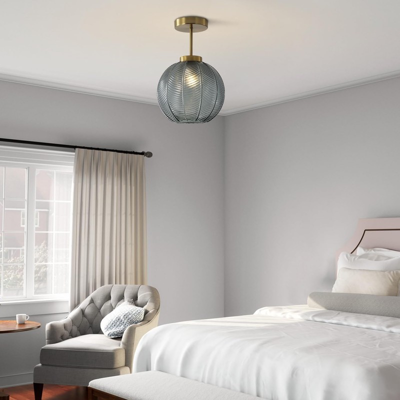 KCO Lighting 1-Light Blue Glass Ceiling Light Small Globe Flush