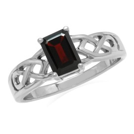 Silvershake 1.2ct. 7X5mm Natural Octagon Shape Garnet 925 Sterling Silver Celtic Knot Solitaire Ring Size 10