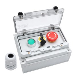 KERWINN Button Box Red Emergency +Green Momentary Stop +Lock Button Switch with Protective Cover IP67 Outdoor Waterproof Anti-misoperation Switch Button Switch Station Box