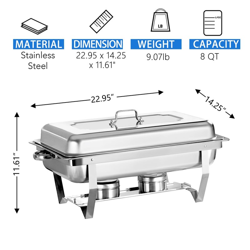 Jacgood Chafing Dish Buffet Set 4 Pack 8QT Stainless Steel