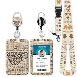 ID Badge Holder with Lanyard, Coffee Lanyards for Id Badges, Retractable ID Badge Holder with Detachable Lanyard, Badge Reel Heavy Duty with Carabiner Clip, Nurse Teacher Office