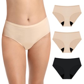 IRISMORII Adult Womens Incontinence Postpartum Protective Underwear Washable Bladder Leak Proof Absorbent Panties 3 Pack (Skin-Skin-Black, M)