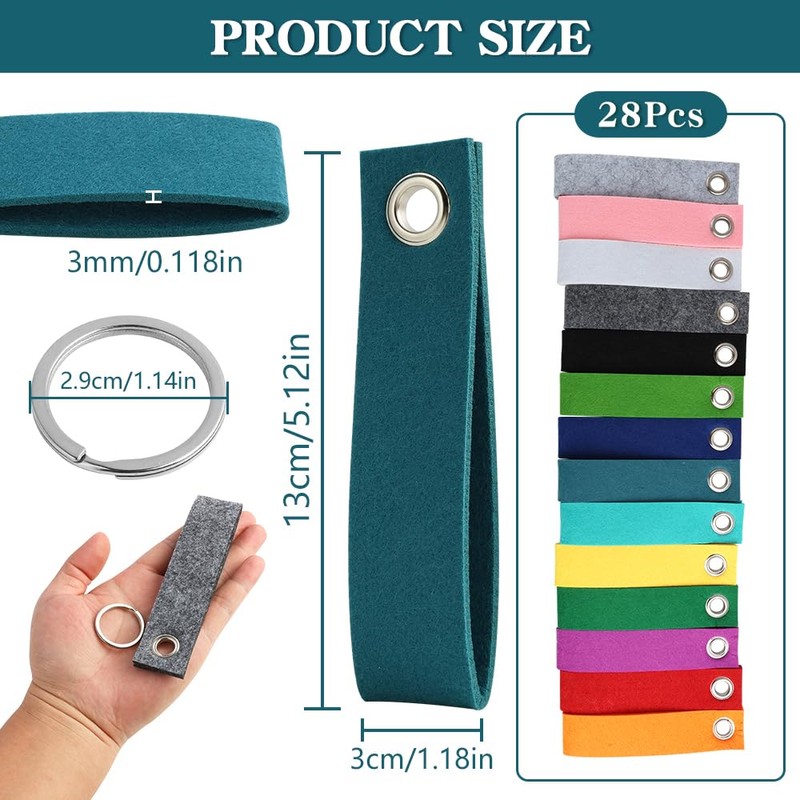 28 PCS Schlüsselanhänger Filz (13 X 3 Cm), Bunte Blanko