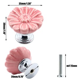 Unlorspy 6Pcs Daisy Dresser Knobs 35mm/1.38 Inch Dia Vintage Floral Ceramic Drawer Knob Pulls with Screws for Cabinets (Pink)