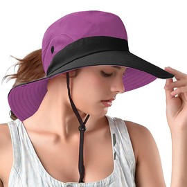 Rosoz Ponytail Sun Bucket Hats for Women UV Protection Foldable Mesh Wide Brim Hiking Beach Fishing Summer Safari …