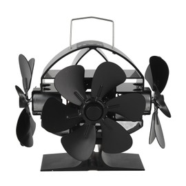 Heat Powered Stove Fan 3 Head 18 Blade Aluminum 270 Degree Blowing Fireplace Fan with Protective Cover Handle for Home Wood Burning Stove