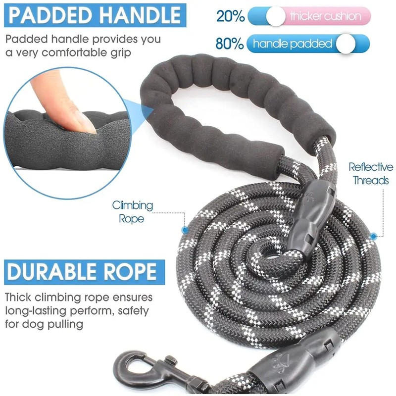 Pet Swift Nylon Dog Leash (Black, 2m) - Durable 1.2cm