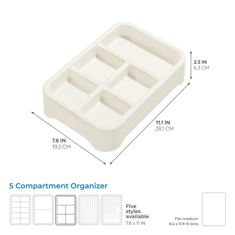 iDesign Sorting Box, Jewellery Organiser Insert with 5 Compartments Made