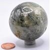 2.1" 225g Green Prehnite w/Black Tourmaline Carved Sphere Polished Natural