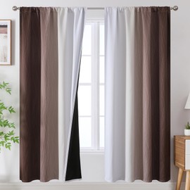 Estelar Textiler Brown and Greyish White Blackout Curtains 72 Inch Length 2 Panels, Full Light Blocking Gradient Drapes for Bedroom, Thermal Insulated Rod Pocket Ombre Curtains for Living Room,52Wx72L