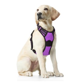 Funfox Dog Harness No Pull, Adjustable Pet Vest Harness Purple XL with Handle, 2 Leash Clips for Daily Walking Easy Control, Soft Durable Reflective Comfortable for X-Large Breed Dogs