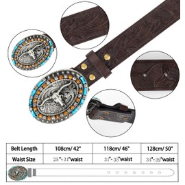 Women Western Cowboy Belt - PU Leather Longhorn Bull Turquoise Embossed Buckle Belt for Jeans Pants Dresses